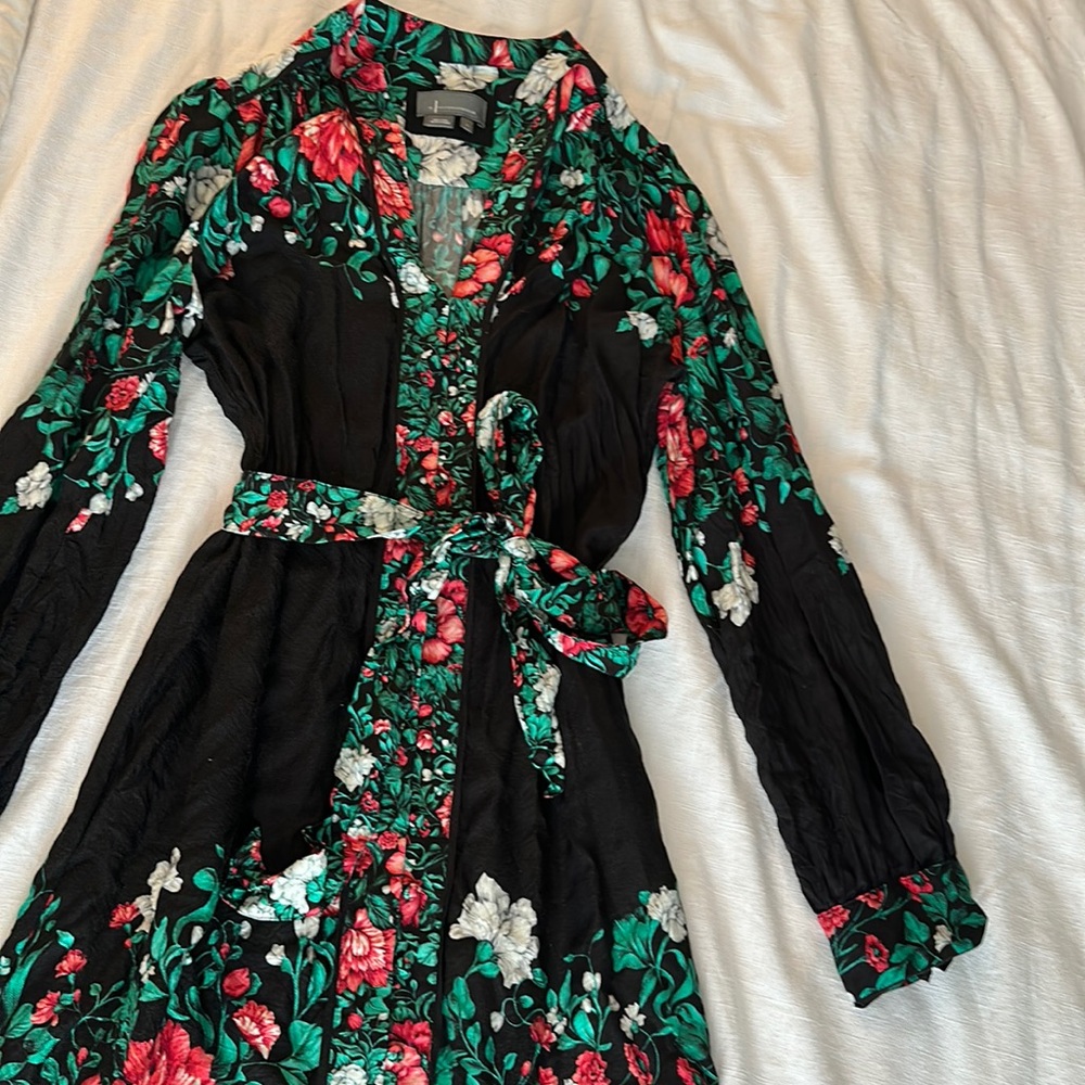Tropical full length green and pink floral dress